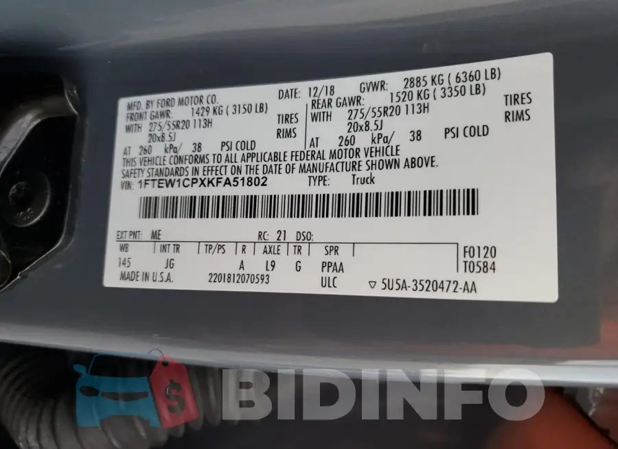1FTEW1CPXKFA51802 Photo# 12