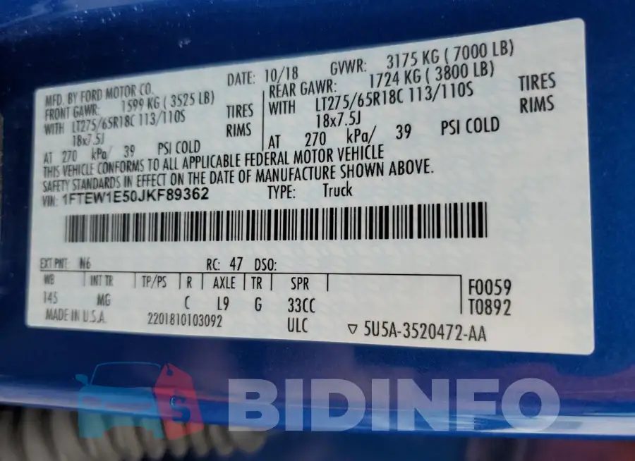 1FTEW1E50JKF89362 Photo# 12