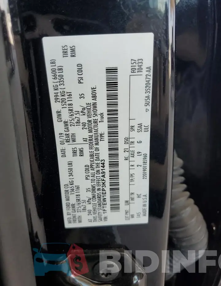 1FTEW1EP3KFA91443 Photo# 12