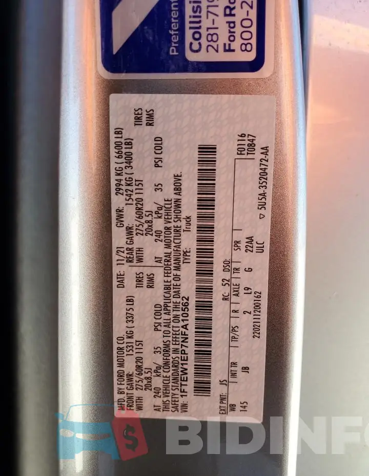 1FTEW1EP7NFA10562 Photo# 12