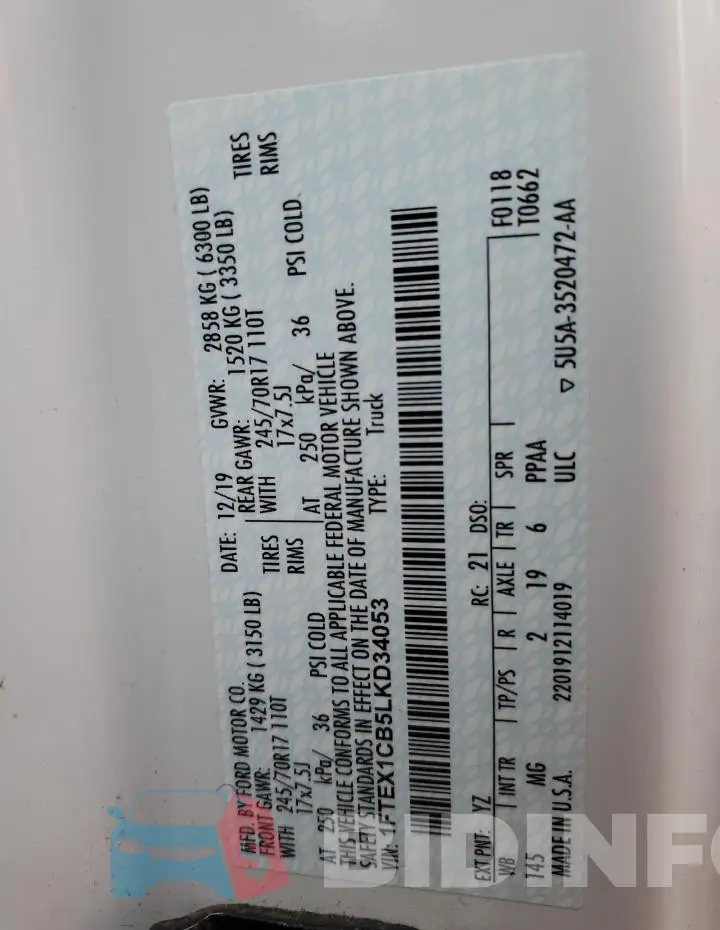 1FTEX1CB5LKD34053 Photo# 12