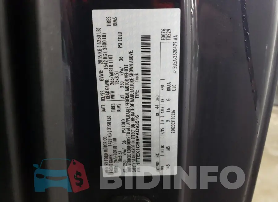 1FTEX1CB9PKD93516 Photo# 13