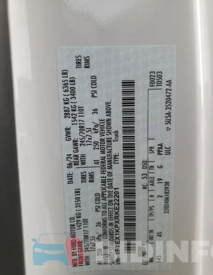 1FTEX1KPXRKE22201 Photo# 12