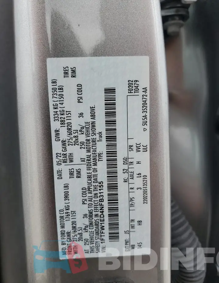 1FTFW1ED4NFB31155 Photo# 12