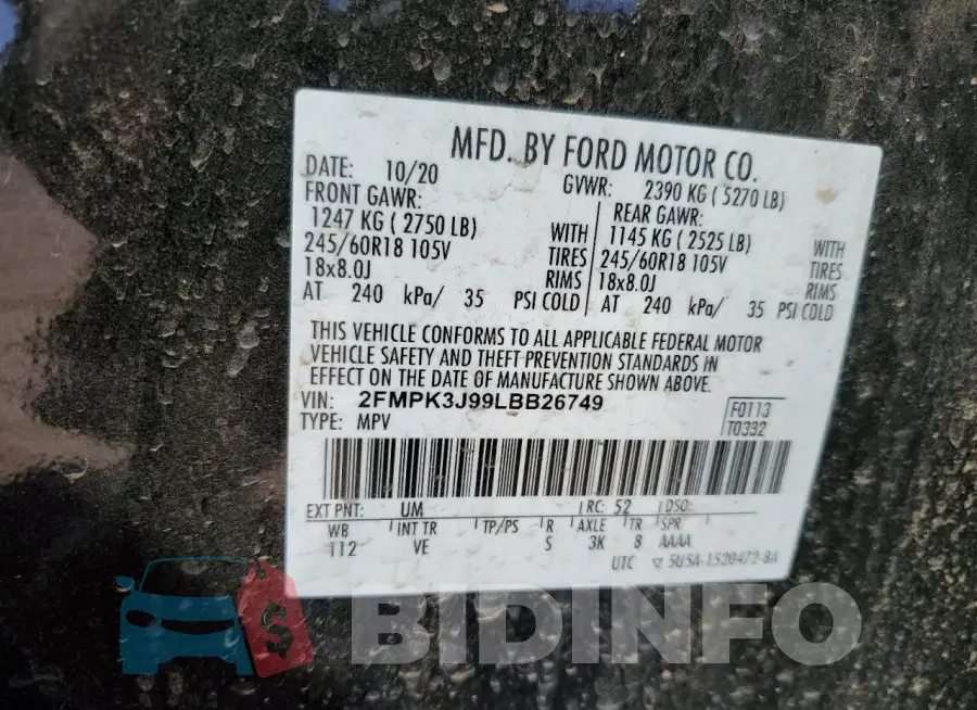 2FMPK3J99LBB26749 Photo# 13