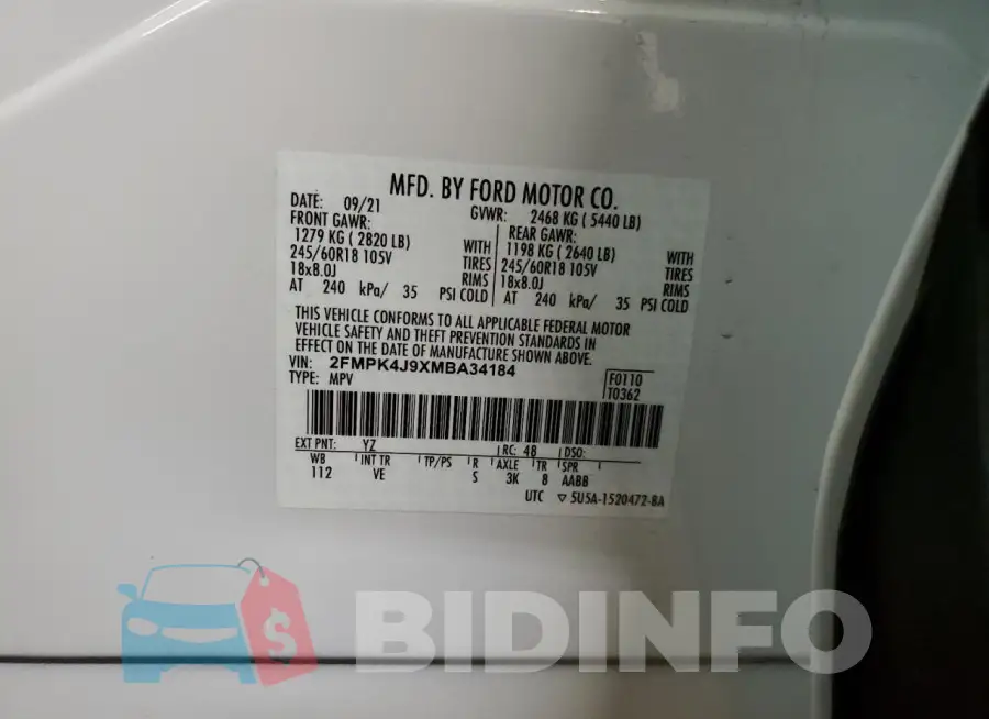 2FMPK4J9XMBA34184 Photo# 13