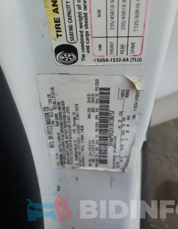 3FA6P0CD1LR138757 Photo# 12