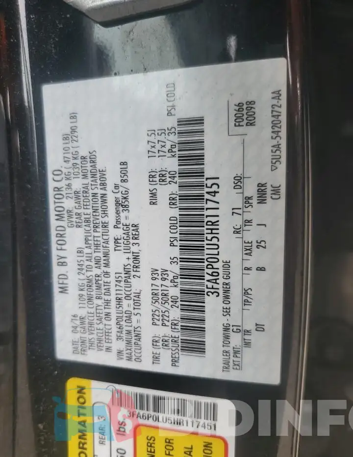 3FA6P0LU5HR117451 Photo# 12