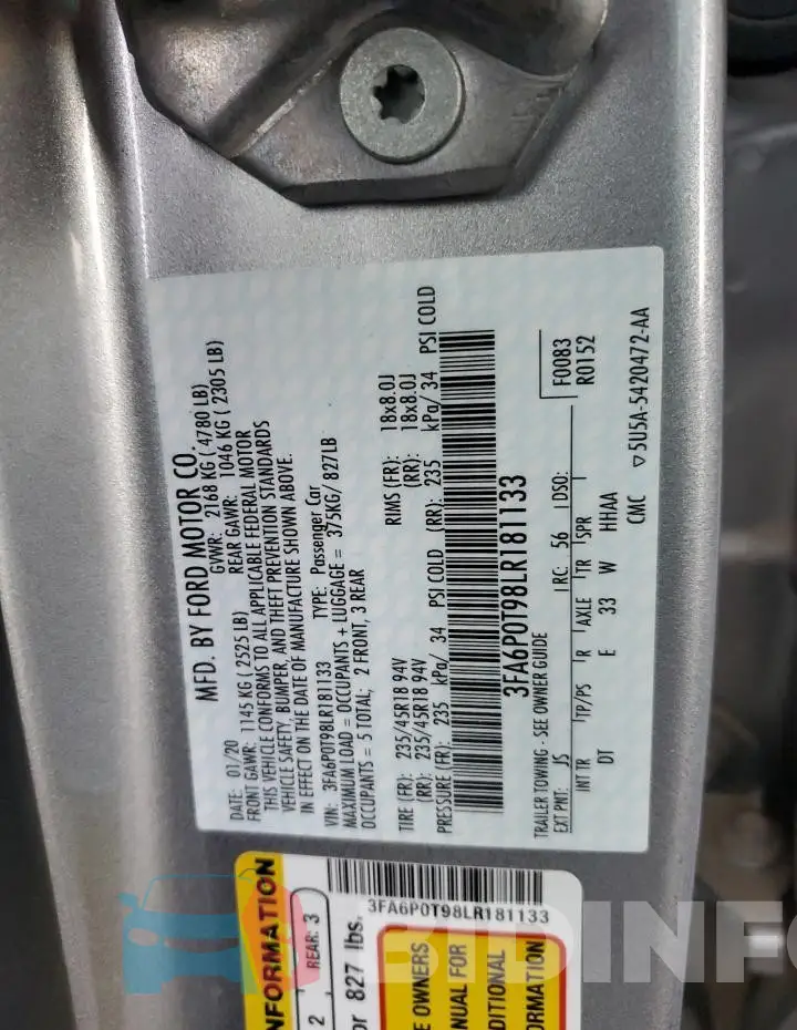 3FA6P0T98LR181133 Photo# 12