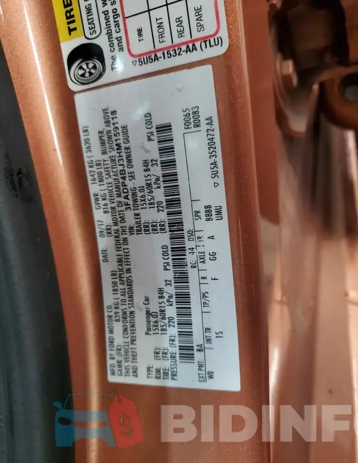 3FADP4BJ3HM159118 Photo# 13