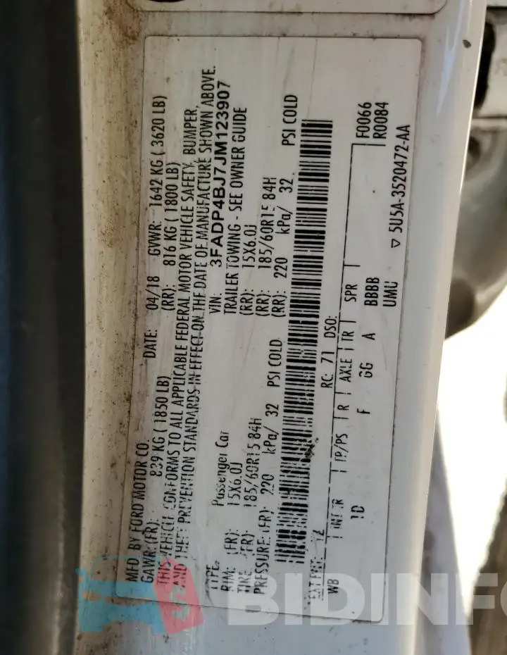 3FADP4BJ7JM123907 Photo# 12