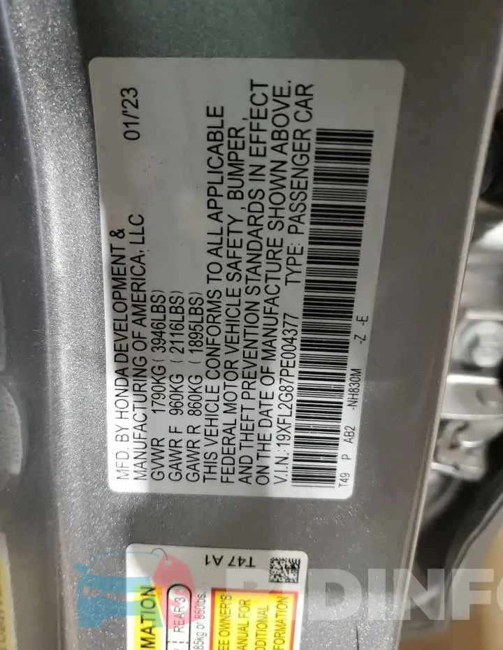 19XFL2G87PE004377 Photo# 12