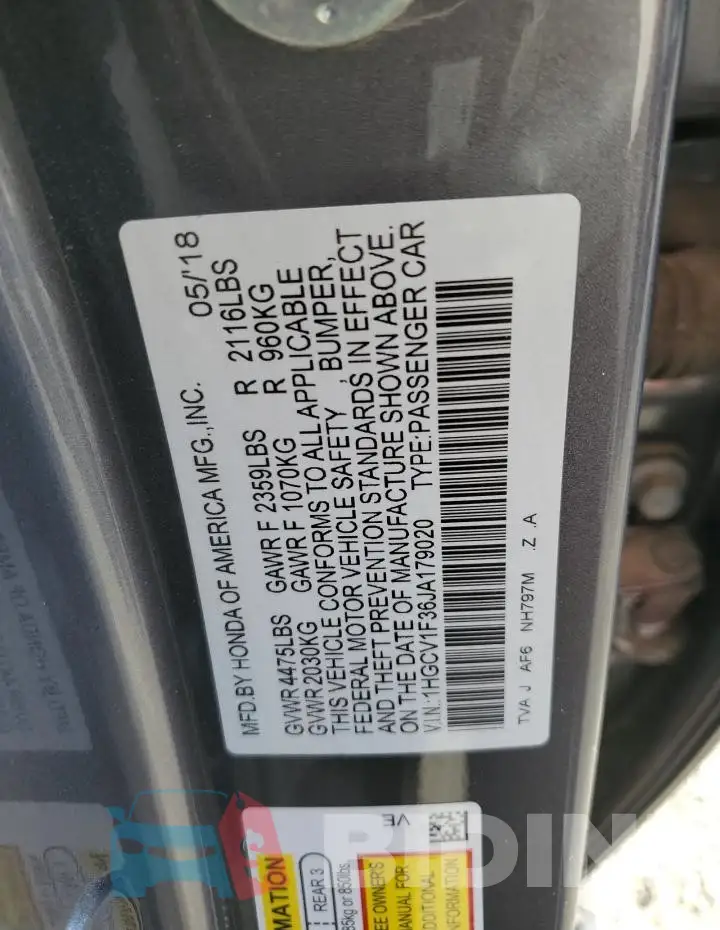 1HGCV1F36JA179020 Photo# 12