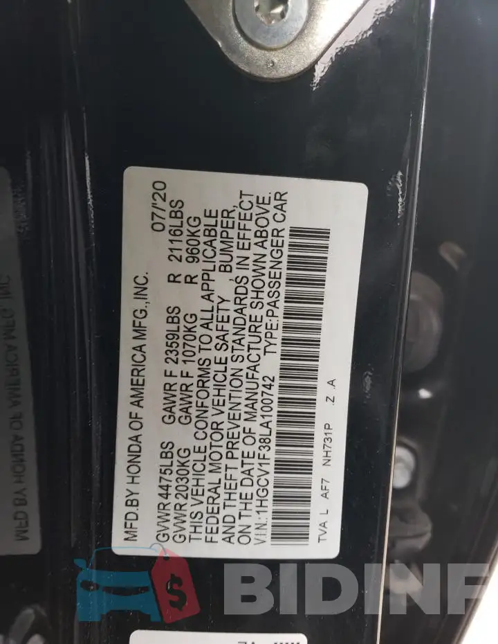 1HGCV1F38LA100742 Photo# 12