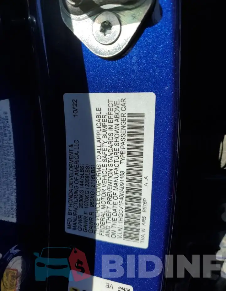 1HGCV1F40NA091188 Photo# 12