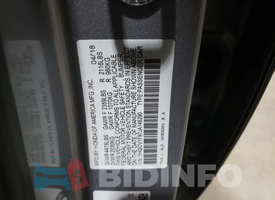 1HGCV1F97JA146290 Photo# 13