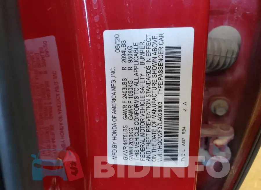 1HGCV2F37LA028003 Photo# 12