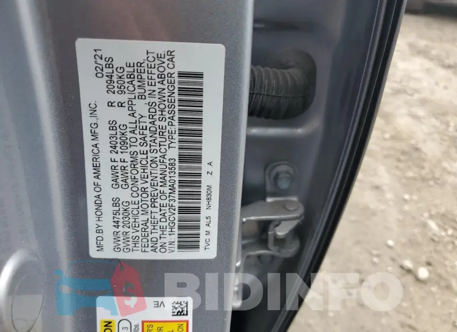 1HGCV2F37MA013583 Photo# 12