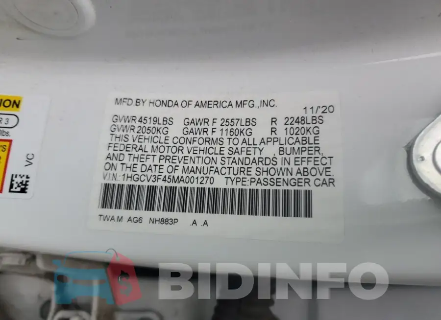 1HGCV3F45MA001270 Photo# 12