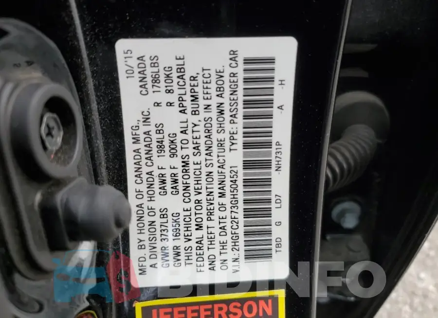 2HGFC2F73GH504521 Photo# 12