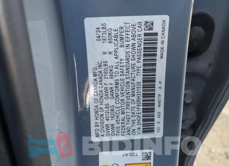 2HGFE1F92RH331535 Photo# 12