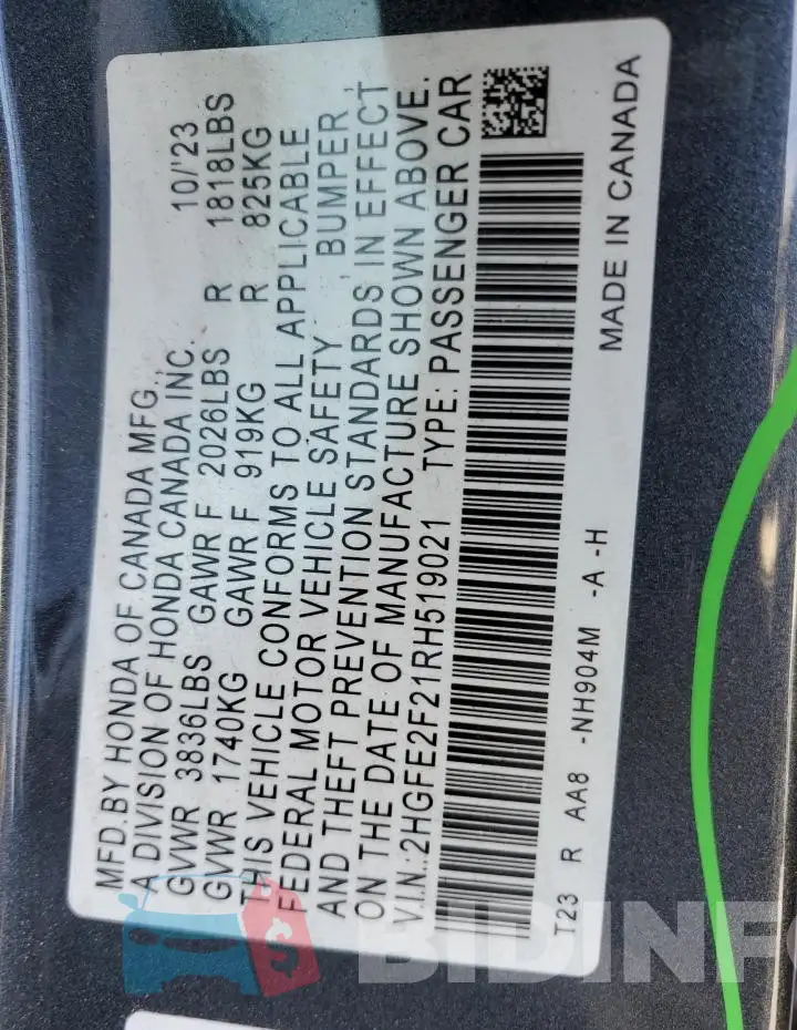 2HGFE2F21RH519021 Photo# 13