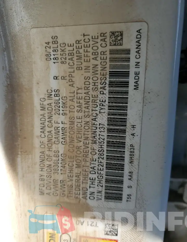2HGFE2F28SH527137 Photo# 12