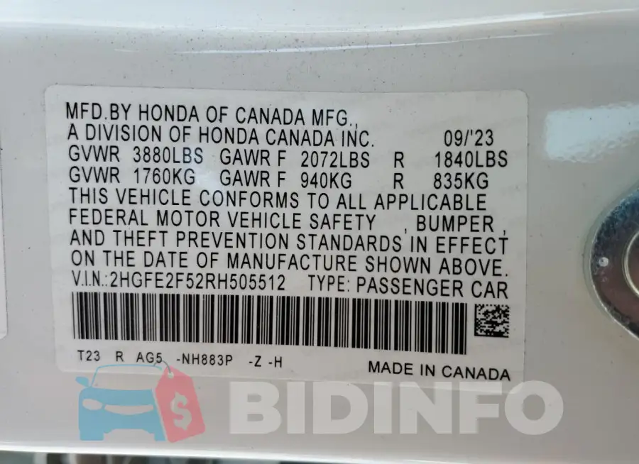 2HGFE2F52RH505512 Photo# 13