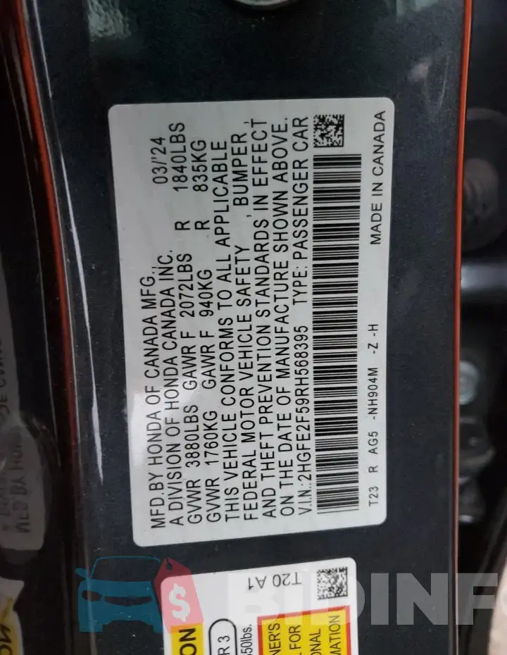 2HGFE2F59RH568395 Photo# 12