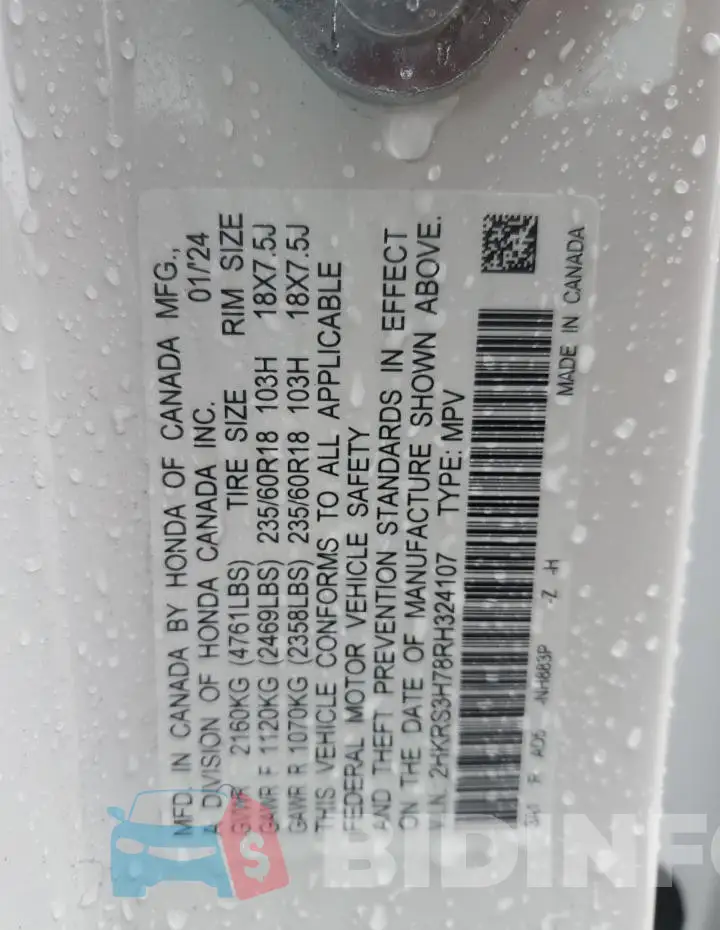2HKRS3H78RH324107 Photo# 14