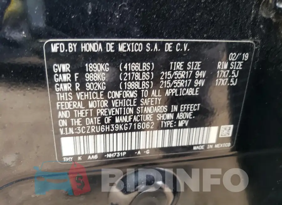 3CZRU6H39KG716062 Photo# 12