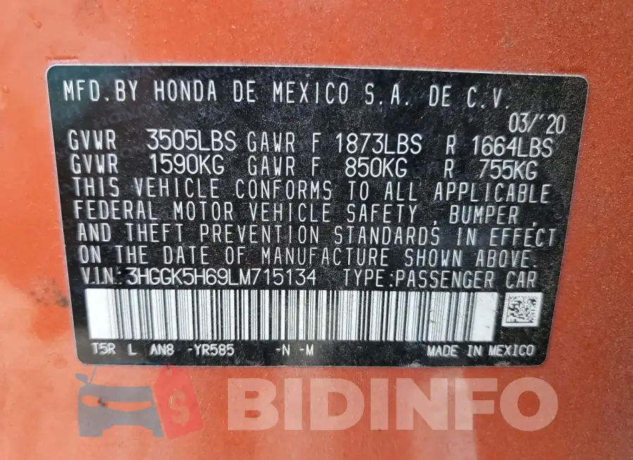 3HGGK5H69LM715134 Photo# 13