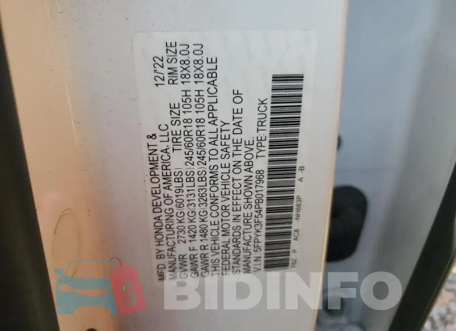 5FPYK3F54PB017968 Photo# 13