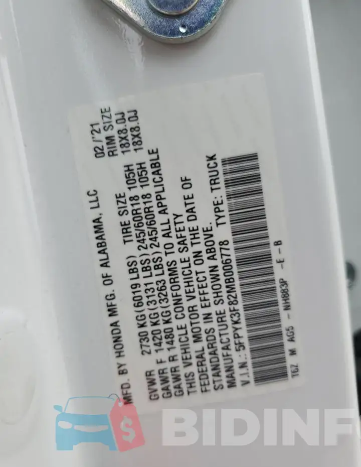 5FPYK3F82MB006778 Photo# 12