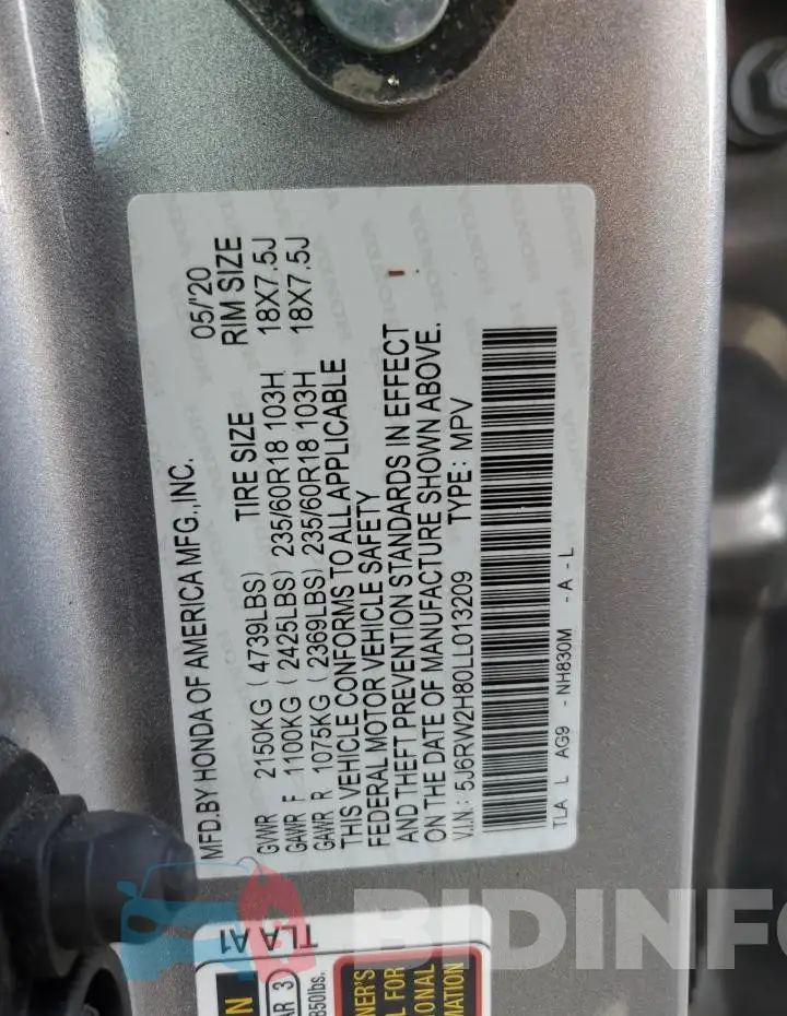 5J6RW2H80LL013209 Photo# 14
