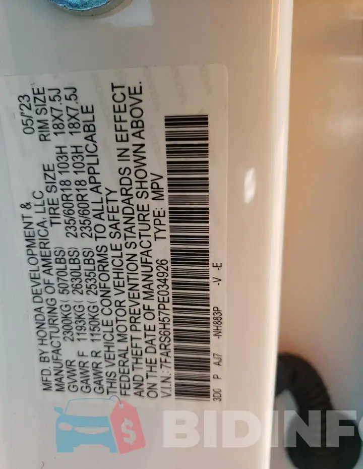 7FARS6H57PE034926 Photo# 13