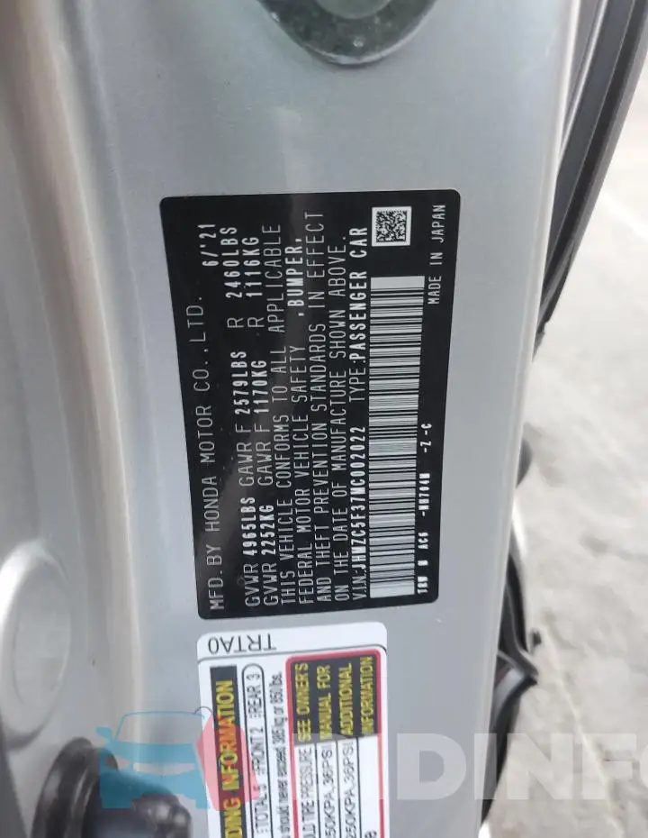 JHMZC5F37MC002022 Photo# 12