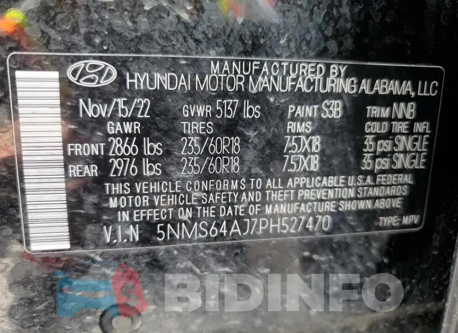 5NMS64AJ7PH527470 Photo# 13