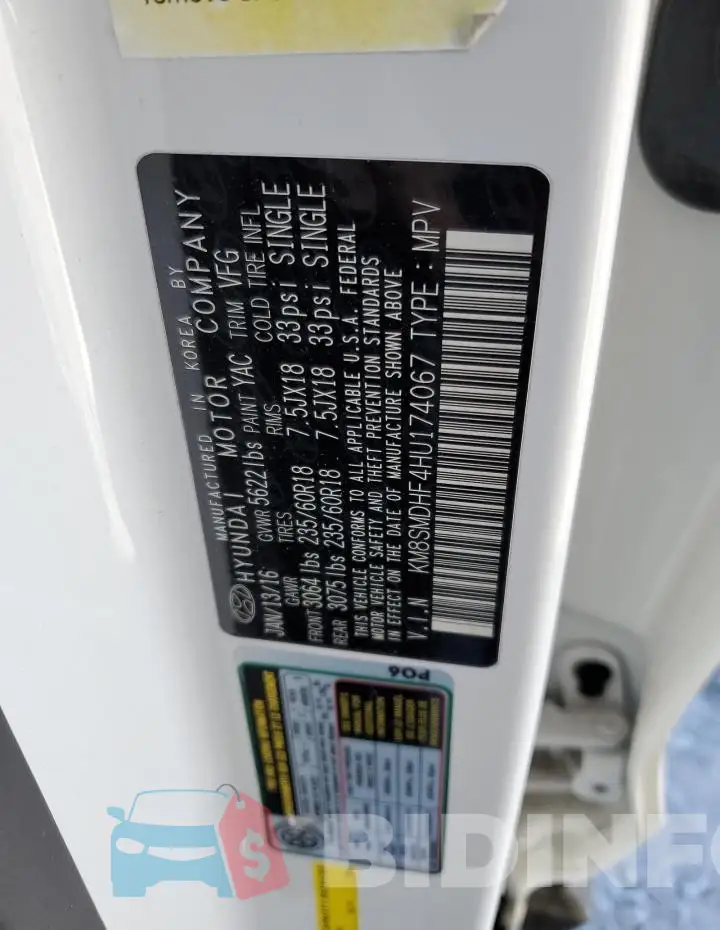 KM8SMDHF4HU174067 Photo# 13