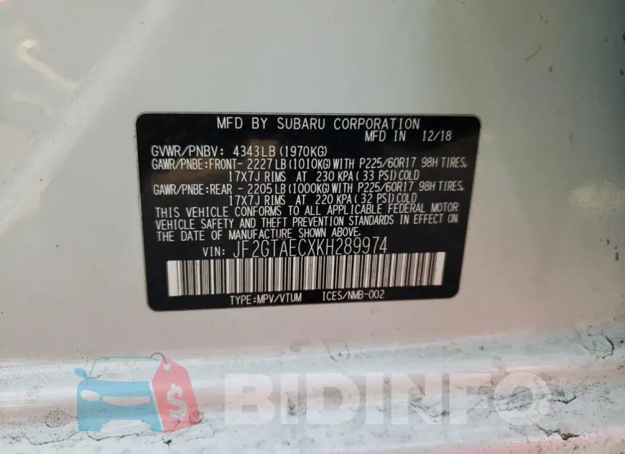 JF2GTAECXKH289974 Photo# 12