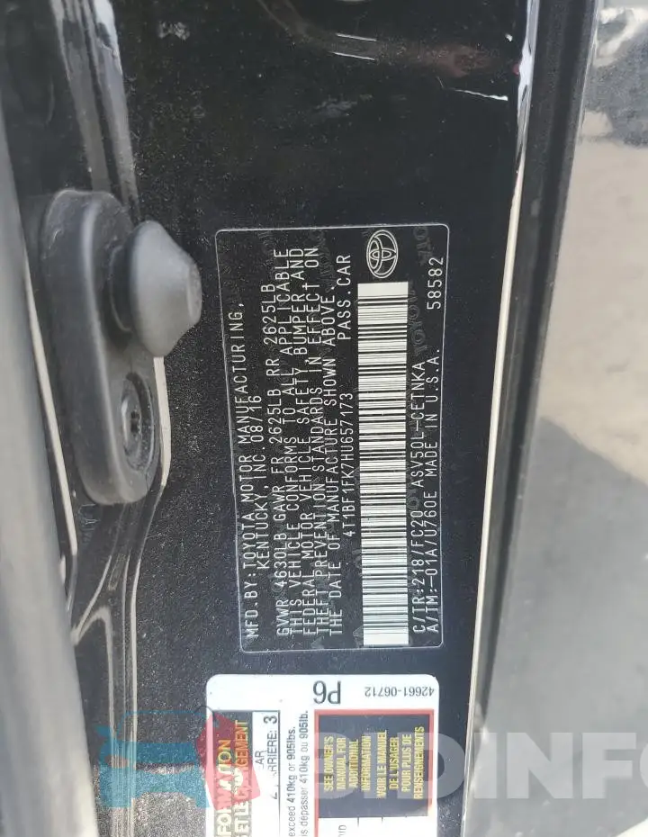 4T1BF1FK7HU657173 Photo# 12