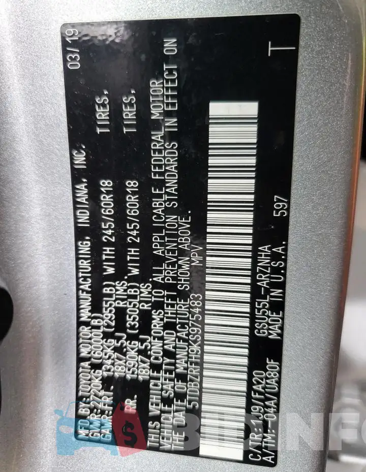 5TDBZRFH9KS975483 Photo# 13