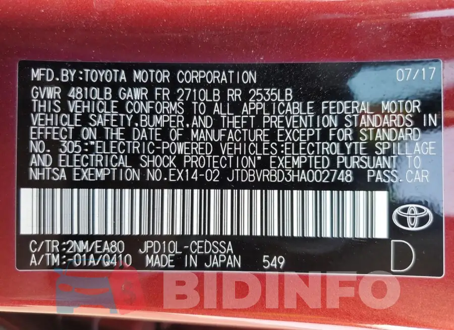 JTDBVRBD3HA002748 Photo# 12