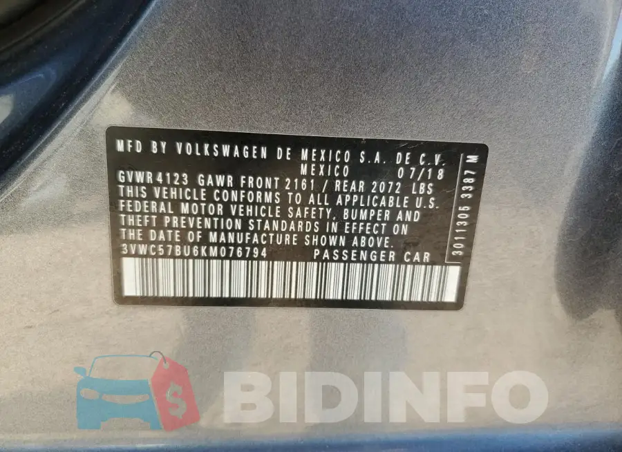 3VWC57BU6KM076794 Photo# 13