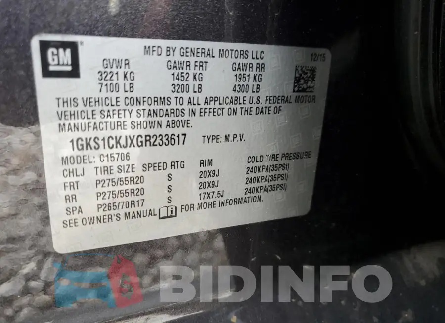 1GKS1CKJXGR233617 Photo# 13