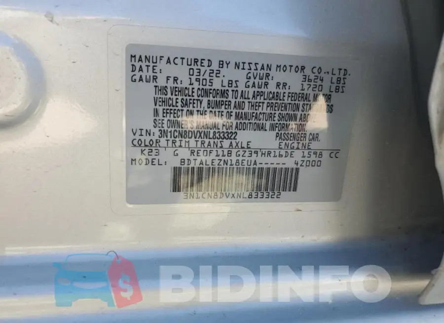 3N1CN8DVXNL833322 Photo# 12