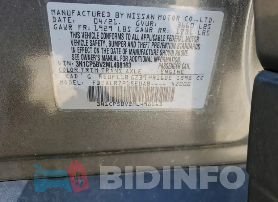 3N1CP5BV2ML498163 Photo# 12