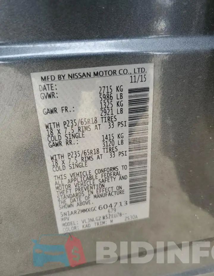 5N1AR2MMXGC604713 Photo# 14