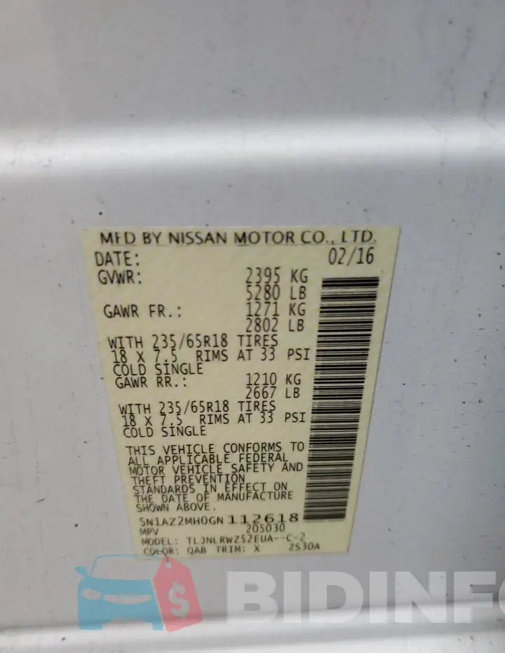 5N1AZ2MH0GN112618 Photo# 14