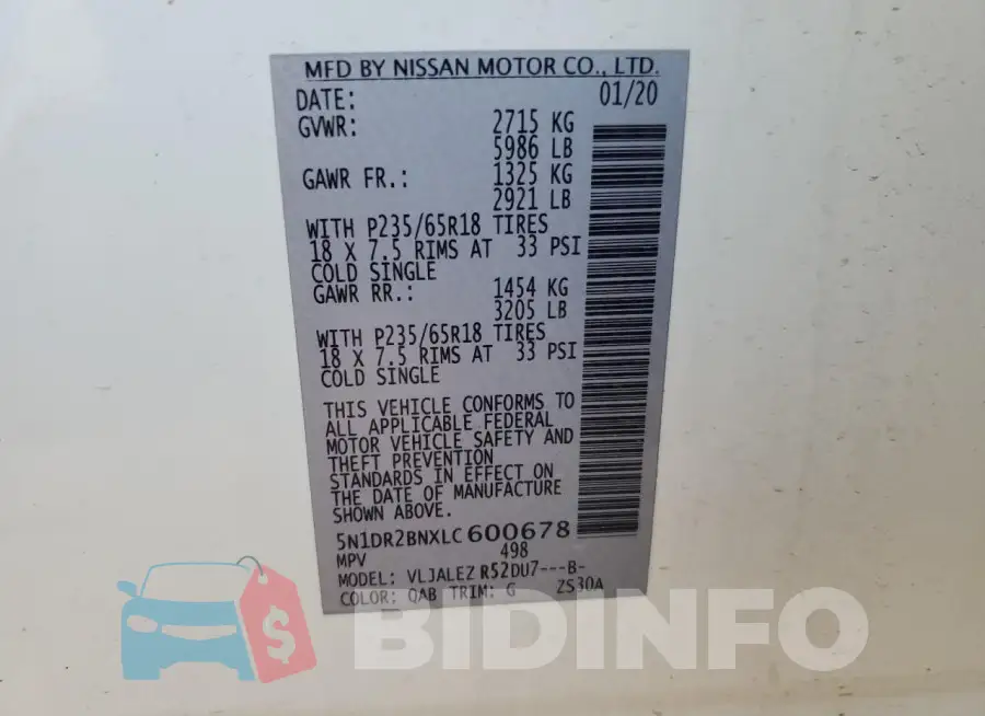 5N1DR2BNXLC600678 Photo# 13